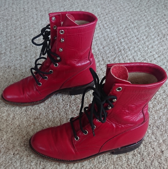 Justin red leather lace-up Packer boots SIZE 6 - Picture 3 of 13
